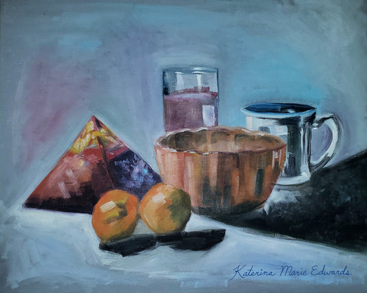 "Tea, Treasures, and Tangerines" Original Oil Painting on Stretched Canvas