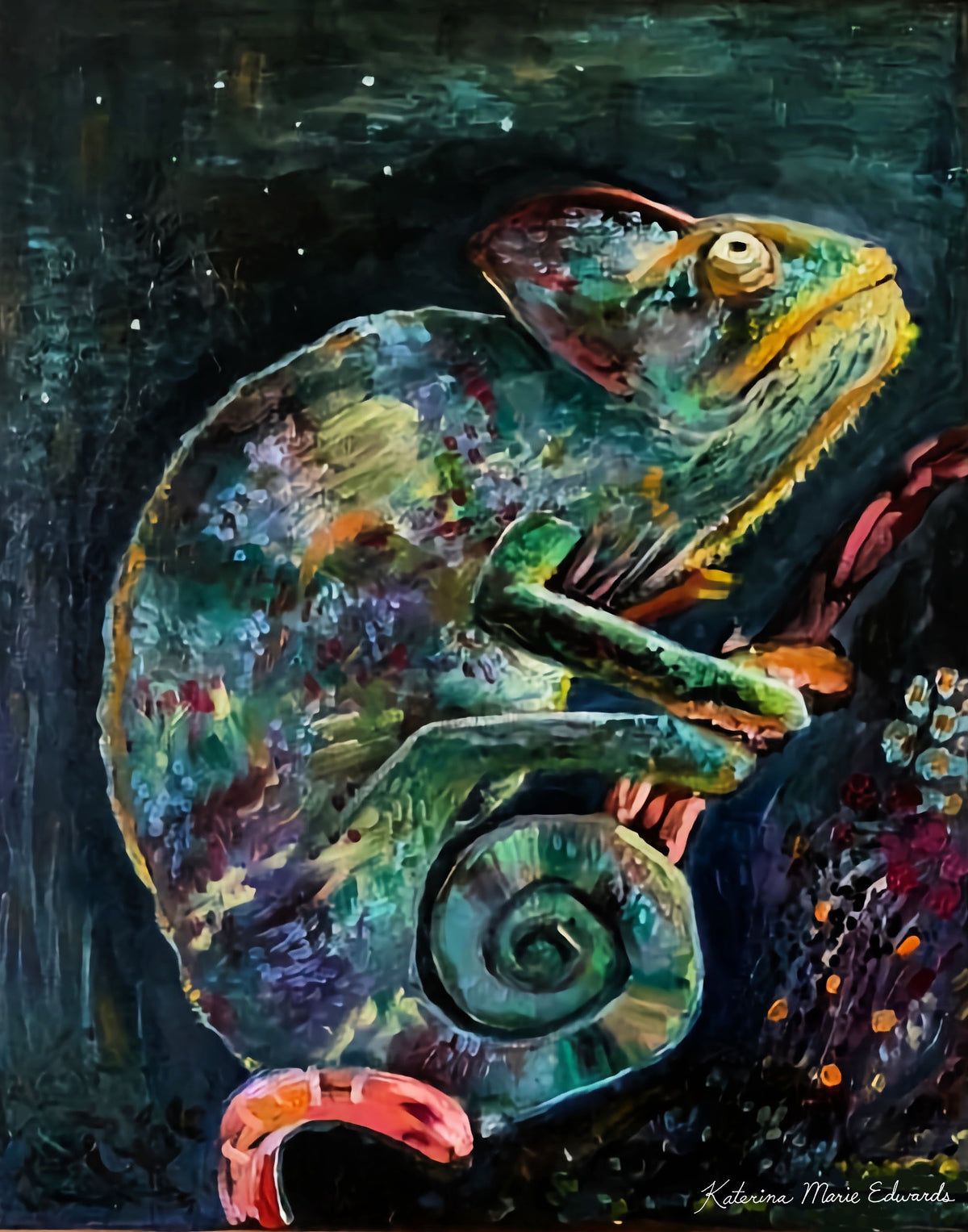 "Cosmic Chameleon" Original Oil Painting on Stretched Canvas